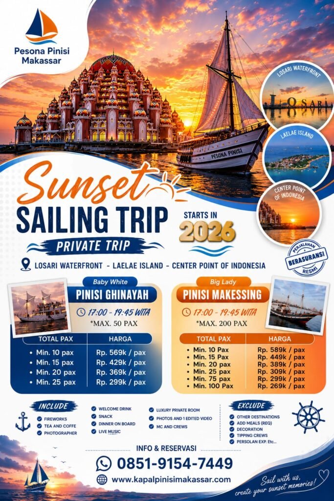 paket sunset sailing kapal pinisi makassar